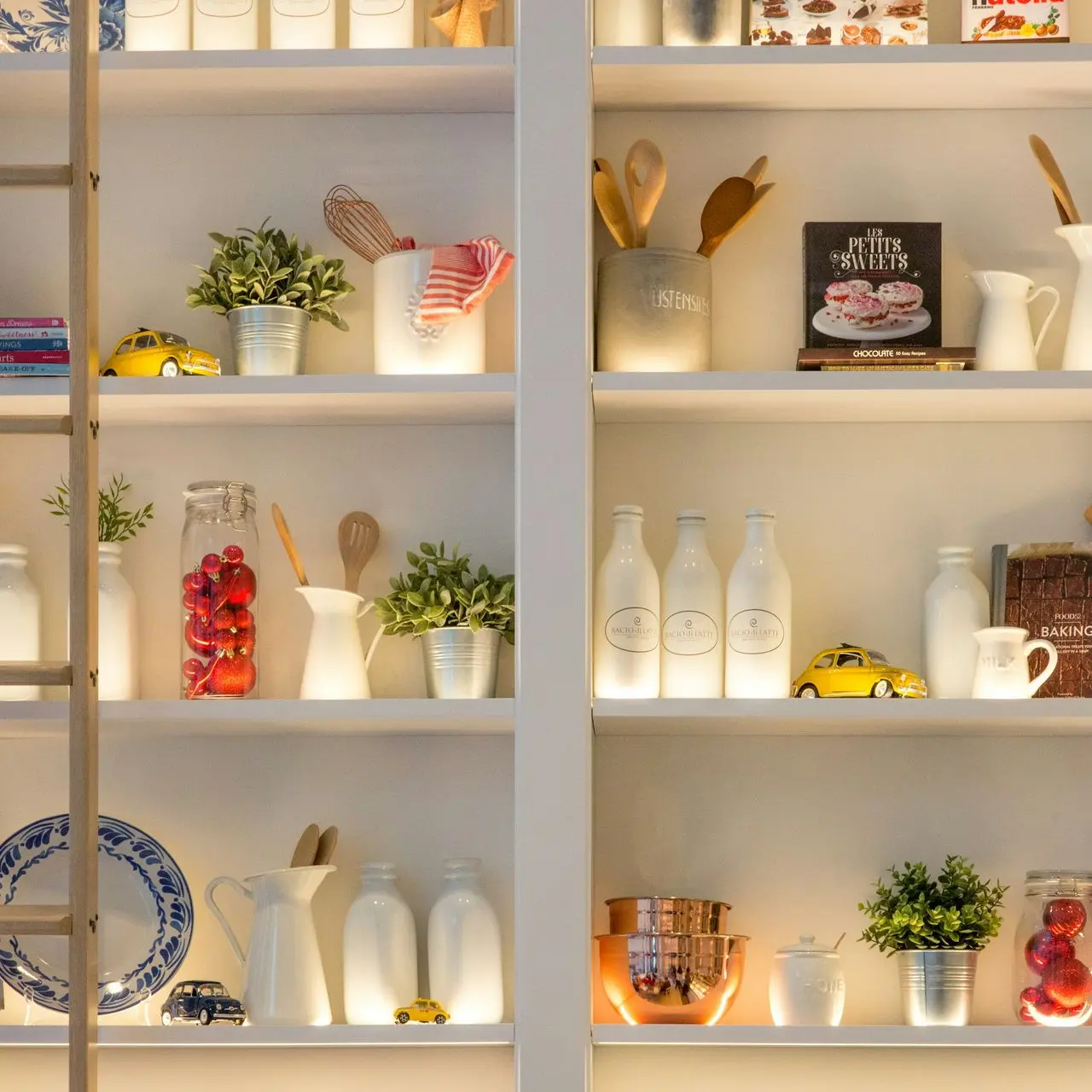 white ceramic bottles on shelf